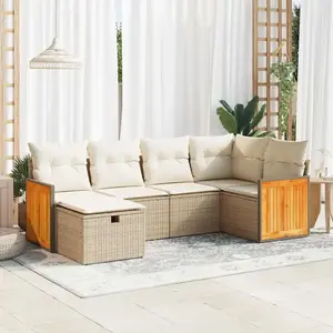vidaXL Salon de jardin avec coussins 6 pcs beige résine tressée pas cher