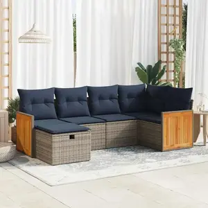vidaXL Vidaxl Salon De Jardin 6 Pcs Avec Coussins Gris Résine Tressée pas cher