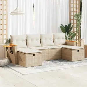 vidaXL - 6-delige - Loungeset - met - kussens - poly - rattan - beige pas cher