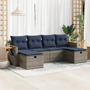 vidaXL Vidaxl Salon De Jardin 6 Pcs Avec Coussins Gris Résine Tressée pas cher