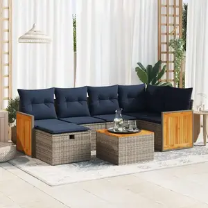 vidaXL Vidaxl Salon De Jardin Avec Coussins 7 Pcs Gris Résine Tressée pas cher