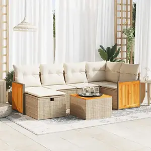 vidaXL Salon de jardin avec coussins 7 pcs beige résine tressée pas cher