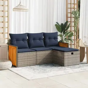 vidaXL Vidaxl Salon De Jardin 4 Pcs Avec Coussins Gris Résine Tressée pas cher