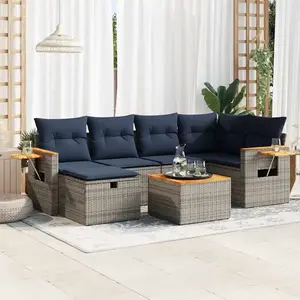 vidaXL Vidaxl Salon De Jardin Avec Coussins 7 Pcs Gris Résine Tressée pas cher