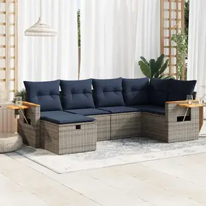 vidaXL Vidaxl Salon De Jardin 6 Pcs Avec Coussins Gris Résine Tressée pas cher