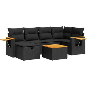 vidaXL Salon de jardin 7 pcs avec coussins noir résine tressée pas cher