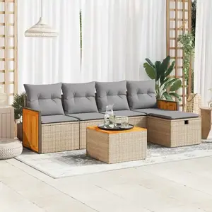 vidaXL Salon de jardin avec coussins 6 pcs beige résine tressée pas cher
