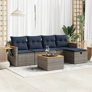 vidaXL Vidaxl Salon De Jardin 6 Pcs Avec Coussins Gris Résine Tressée pas cher