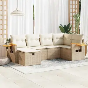 vidaXL - 6-delige - Loungeset - met - kussens - poly - rattan - beige pas cher