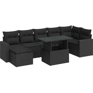 vidaXL Salon de jardin 8 pcs avec coussins noir résine tressée pas cher