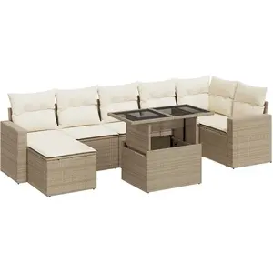 vidaXL Salon de jardin avec coussins 8 pcs beige résine tressée pas cher