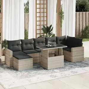 vidaXL Salon de jardin 8 pcs avec coussins gris clair résine tressée pas cher