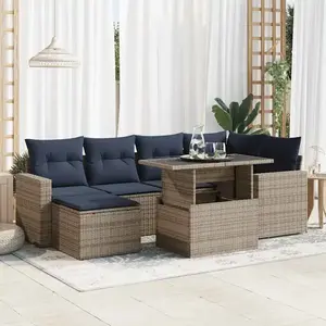 vidaXL Salon de jardin avec coussins 7 pcs gris résine tressée acacia pas cher