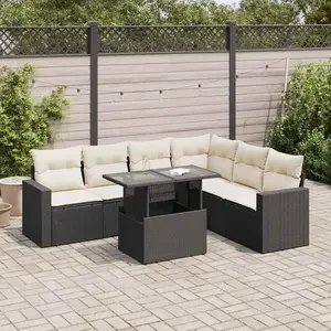 vidaXL - 7-delige - Loungeset - met - kussens - poly - rattan - zwart pas cher