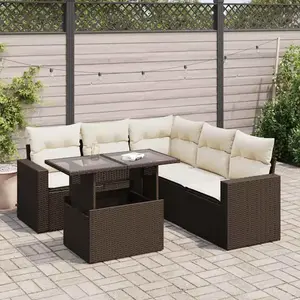 vidaXL Salon de jardin avec coussins 6 pcs marron résine tressée pas cher