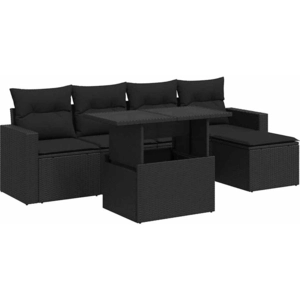 vidaXL Salon de jardin 6 pcs avec coussins noir résine tressée pas cher