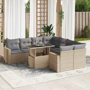 vidaXL - 9-delige - Loungeset - met - kussens - poly - rattan - beige pas cher