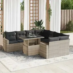 vidaXL Salon de jardin 9 pcs avec coussins gris clair résine tressée pas cher