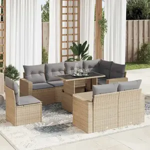 vidaXL - 9-delige - Loungeset - met - kussens - poly - rattan - beige pas cher