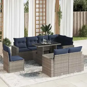 vidaXL Salon de jardin avec coussins 9 pcs gris résine tressée acacia pas cher
