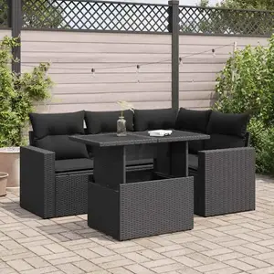vidaXL Salon de jardin 5 pcs avec coussins noir résine tressée pas cher