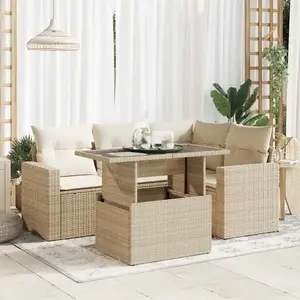 vidaXL Salon de jardin avec coussins 5 pcs beige résine tressée pas cher