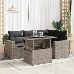 vidaXL Salon de jardin 5 pcs avec coussins gris résine tressée pas cher