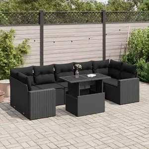 vidaXL Salon de jardin 8 pcs avec coussins noir résine tressée pas cher
