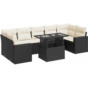 vidaXL Salon de jardin 8 pcs avec coussins noir résine tressée pas cher