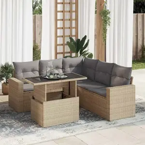vidaXL - 6-delige - Loungeset - met - kussens - poly - rattan - beige pas cher