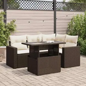 vidaXL Salon de jardin avec coussins 5 pcs marron résine tressée pas cher