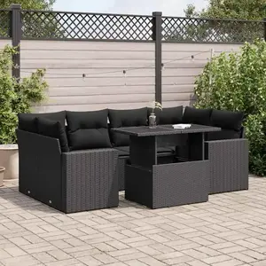vidaXL Salon de jardin 7 pcs avec coussins noir résine tressée pas cher