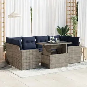 vidaXL Vidaxl Salon De Jardin Avec Coussins 7 Pcs Gris Résine Tressée Acacia pas cher