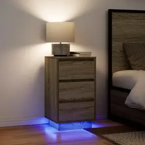 Comparateur de prix : vidaXL Table de chevet avec lumières LED chêne sonoma 38x34x65 cm