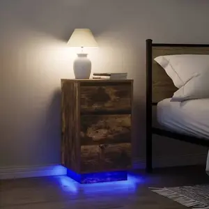 vidaXL Table de chevet avec lumières LED chêne fumé 38x34x65 cm pas cher