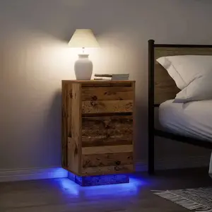 vidaXL Table de chevet avec lumières LED vieux bois 38x34x65 cm pas cher