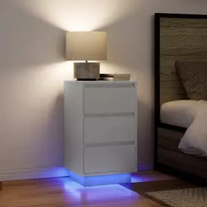 Comparateur de prix : vidaXL Table de chevet avec lumières LED blanc 38x34x65 cm