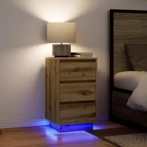 vidaXL Armoire de chevet et lumières LED chêne artisanal 38x34x65 cm pas cher