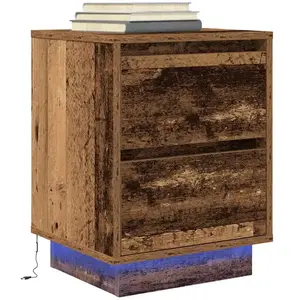 vidaXL Table de chevet avec lumières LED vieux bois 38x34x50 cm pas cher