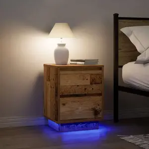 vidaXL Tables de chevet avec lumières LED 2pcs vieux bois 38x34x50 cm pas cher