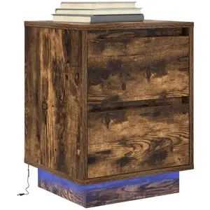 vidaXL Table de chevet avec lumières LED chêne fumé 38x34x50 cm pas cher