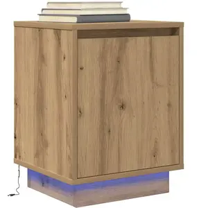 vidaXL Armoire de chevet et lumières LED chêne artisanal 38x34x50 cm pas cher