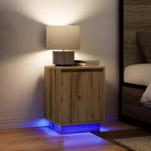 Comparateur de prix : vidaXL Armoires de chevet lumières LED 2pcs chêne artisanal 38x34x50cm