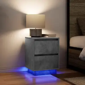 vidaXL Tables de chevet avec lumières LED 2 pcs gris béton 38x34x50 cm pas cher
