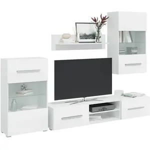 vidaXL Meubles TV 5 pcs avec lumière LED blanc mat bois d'ingénierie pas cher