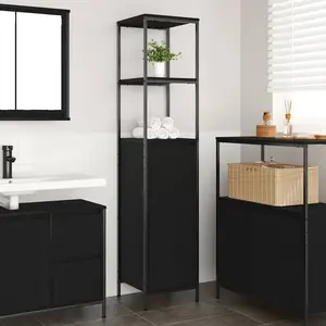vidaXL Meuble de salle de bain avec étagères chêne noir 36x35x165 cm pas cher