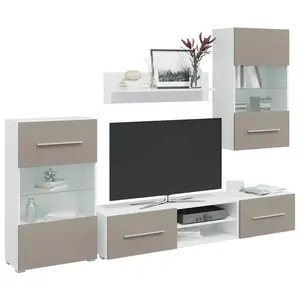 vidaXL Meubles TV avec lumière LED 5 pcs gris pierre bois d'ingénierie pas cher