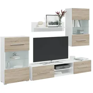 vidaXL Meubles TV avec lumière LED 5pcs chêne sonoma bois d'ingénierie pas cher