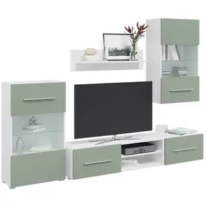 Comparateur de prix : vidaXL Meubles TV avec lumière LED 5 pcs vert olive bois d'ingénierie