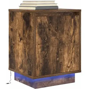 vidaXL Table de chevet avec lumières LED chêne fumé 38x34x50 cm pas cher